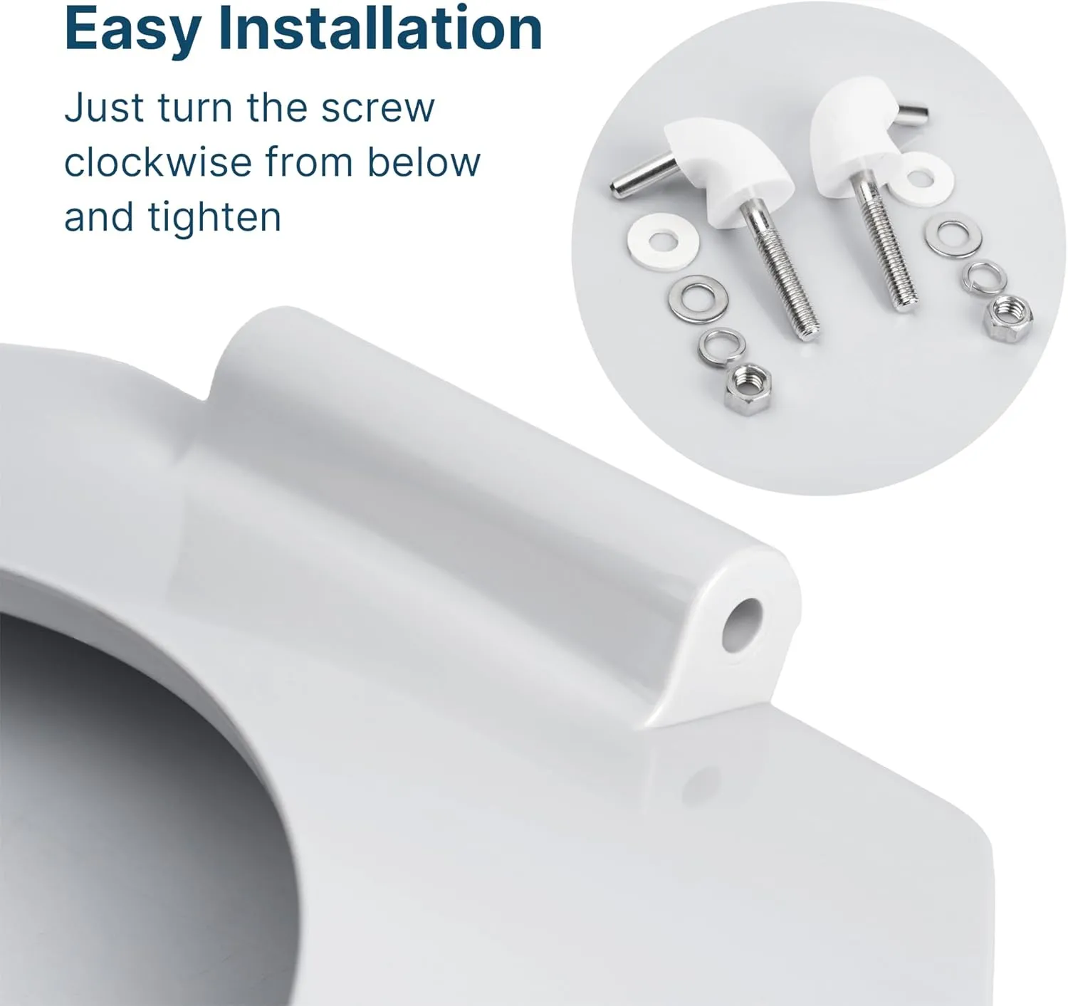WSSROGY Commercial Round Plastics White Toilet Seat Front Open, Heavy-Duty up to 550lbs,Grip-Tight Bumpers, Quiet-Close Seat, Quick-Attach Hardware for Easy Clean