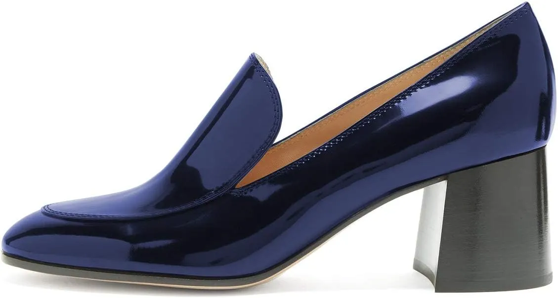 XYD Women Classic Closed Round Toe Loafers Mid Chunky Block Heel Slip On Pumps Comfy Walking Daily Outdoor Office Shoes