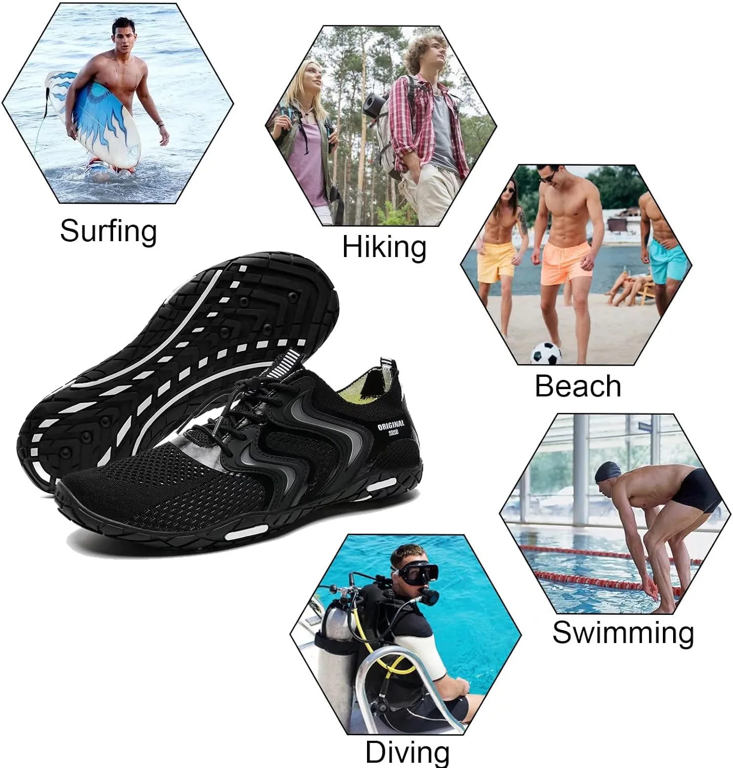 YALOX Water Shoes Men's Women's Swim Shoes Outdoor Beach Barefoot Quick-Dry Aqua Pool Socks Swimming Yoga Surfing Exercise