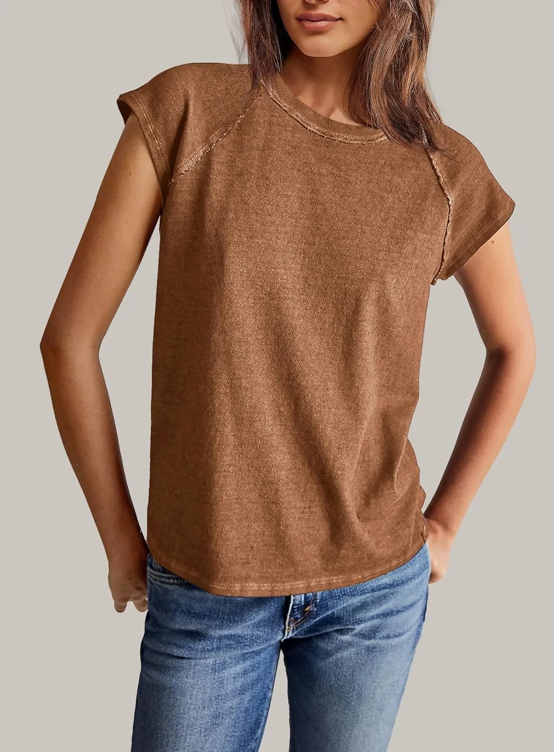 Yanekop Womens Short Sleeve Shirts Crewneck T Shirts Basic Tees Casual Summer Tops Cap Sleeve Tops Trendy Shirts