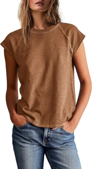 Yanekop Womens Short Sleeve Shirts Crewneck T Shirts Basic Tees Casual Summer Tops Cap Sleeve Tops Trendy Shirts