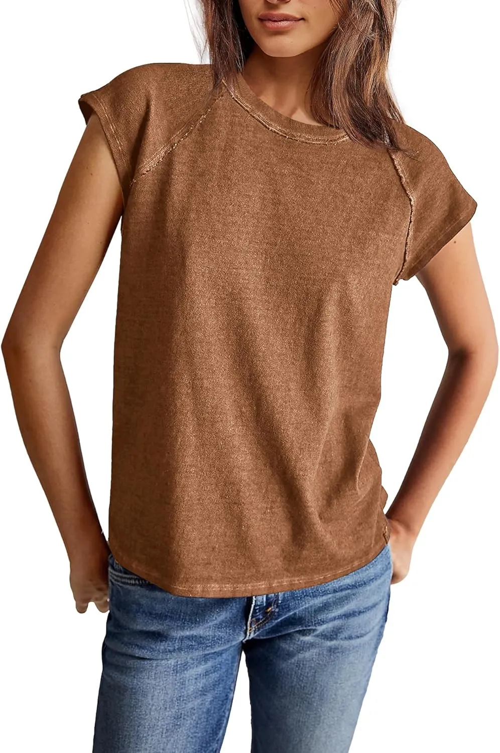 Yanekop Womens Short Sleeve Shirts Crewneck T Shirts Basic Tees Casual Summer Tops Cap Sleeve Tops Trendy Shirts
