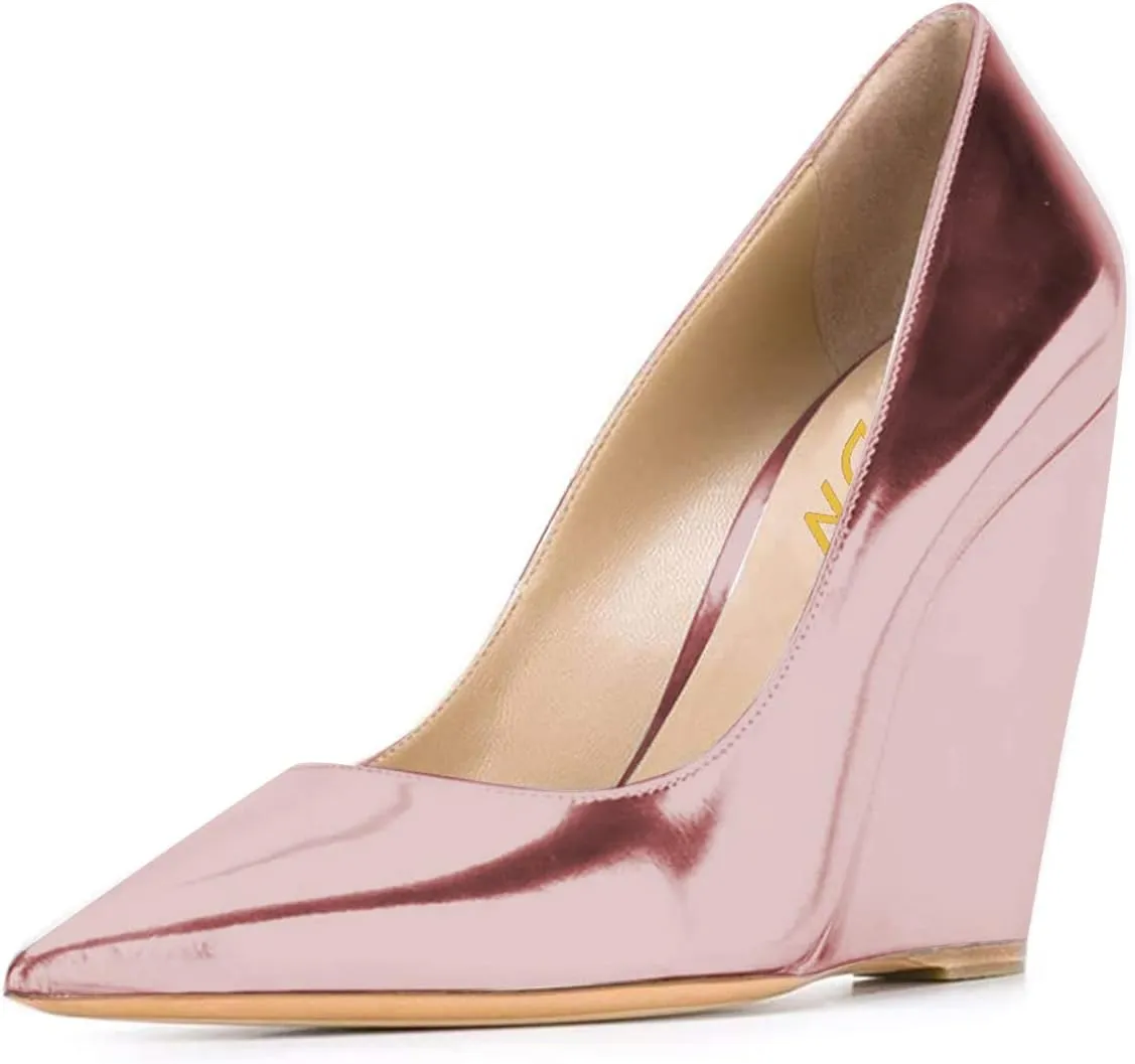 YDN Women Classic Pointed Toe High Heel Wedge Pumps Slip on Cofmortable Office Shoes