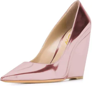 YDN Women Classic Pointed Toe High Heel Wedge Pumps Slip on Cofmortable Office Shoes