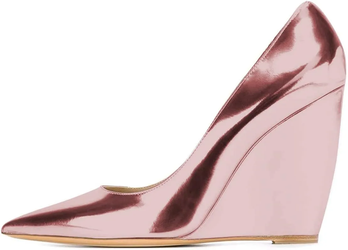 YDN Women Classic Pointed Toe High Heel Wedge Pumps Slip on Cofmortable Office Shoes