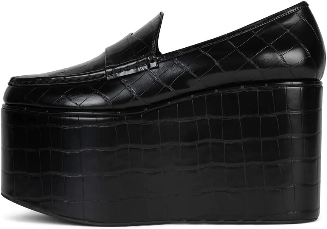 YDN Women's Fashion Platform Loafers High Platform Wedge Heels Comfy Slip On Shoes for Party Daily Outfit Size 4-16 US