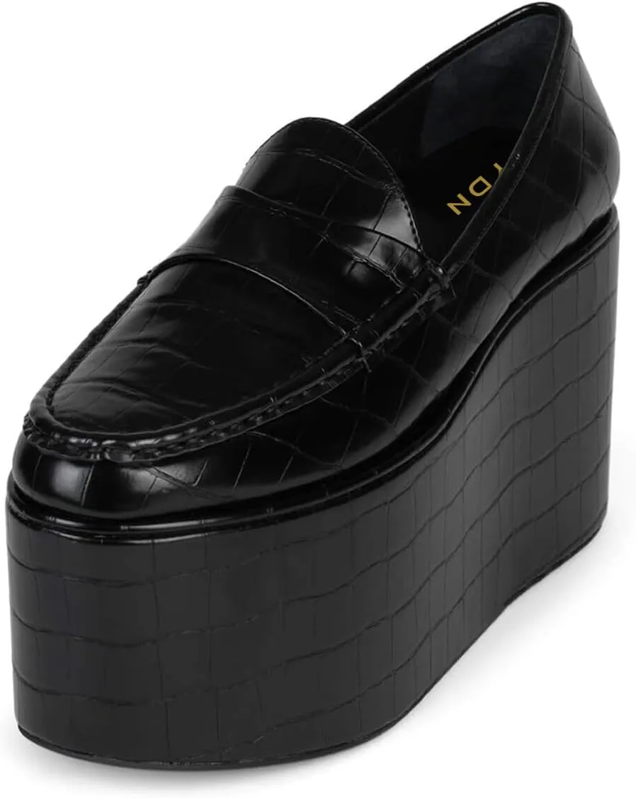 YDN Women's Fashion Platform Loafers High Platform Wedge Heels Comfy Slip On Shoes for Party Daily Outfit Size 4-16 US