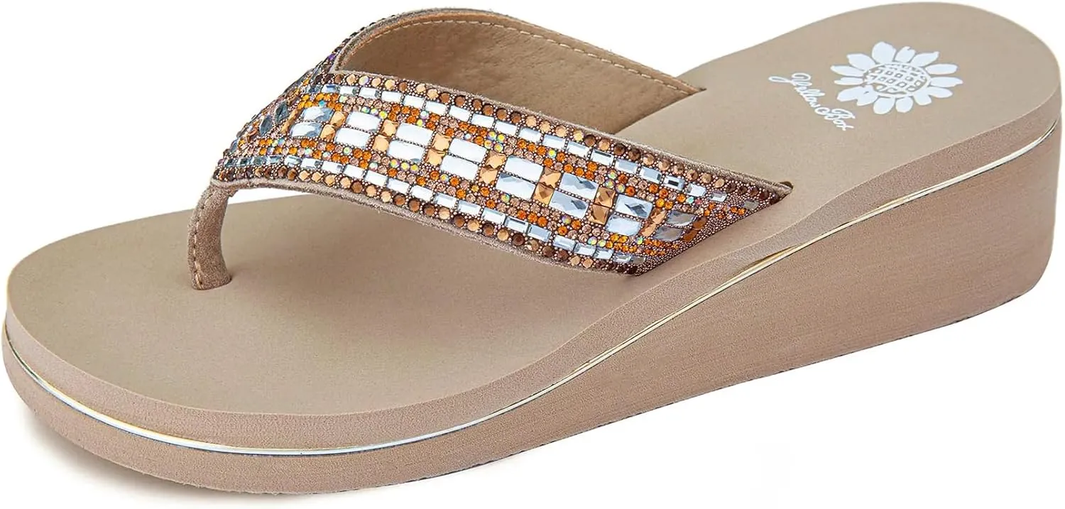 Yellow Box Women's Sunvale Wedge Sandal, Round Toe, Medium-High 2 Inch Heel, 0.75 Inch Platform Comfortable Flip-Flop