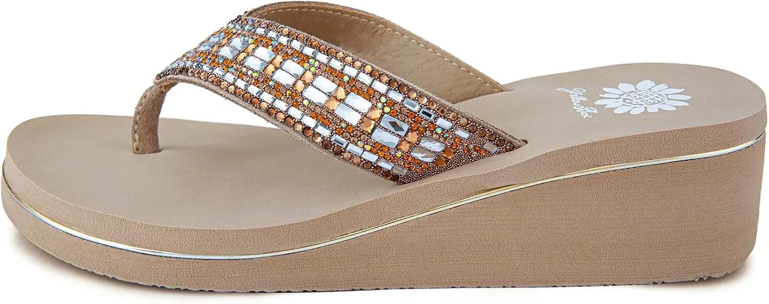 Yellow Box Women's Sunvale Wedge Sandal, Round Toe, Medium-High 2 Inch Heel, 0.75 Inch Platform Comfortable Flip-Flop