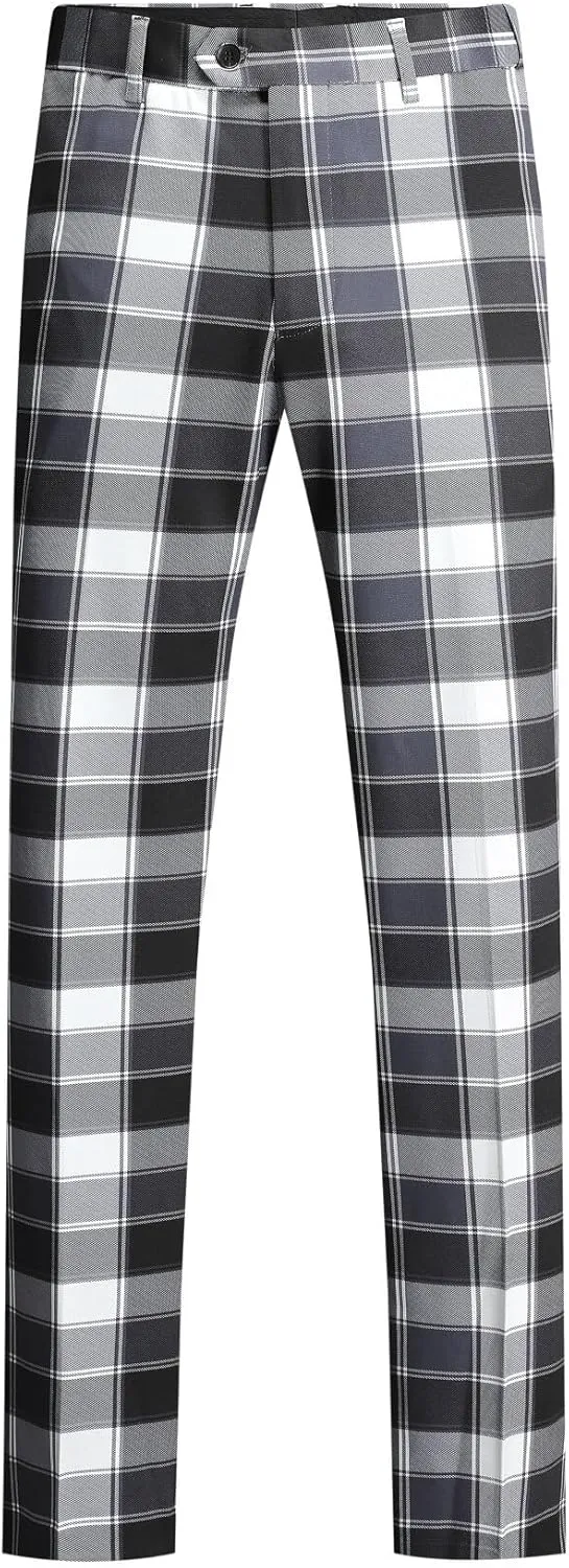 YFFUSHI Men's Plaid Tweed 3 Piece Suit Slim Fit Button Dinner Suit Tuxedo