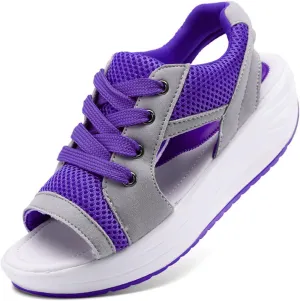 YIBLBOX Womens Sandals Contrast Paneled Cutout Lace-Up Sandals Causal Toe Platform Sandals