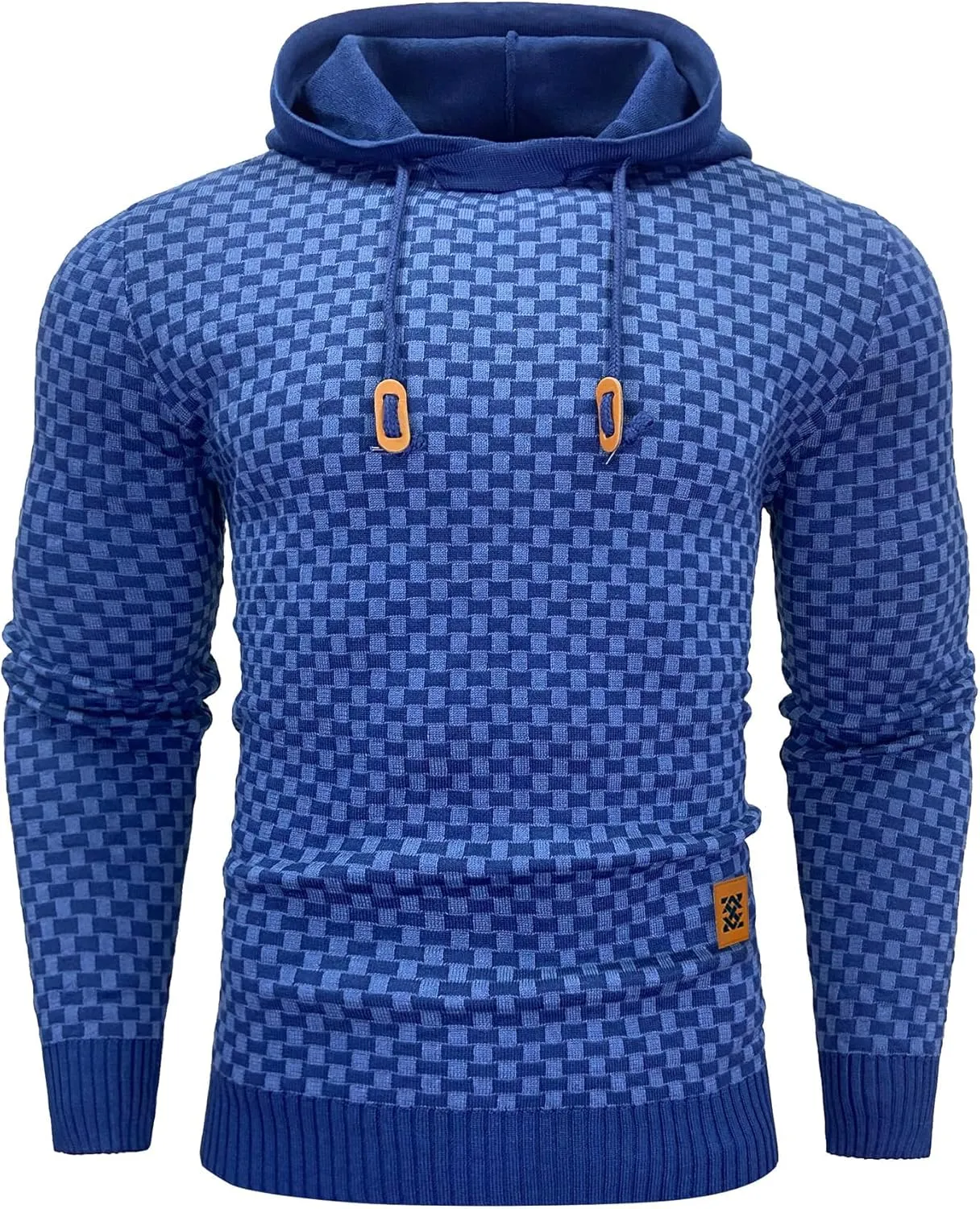 Zaitun Mens Hooded Sweatshirt Long Sleeve Solid Knitted Hoodie Pullover Sweater