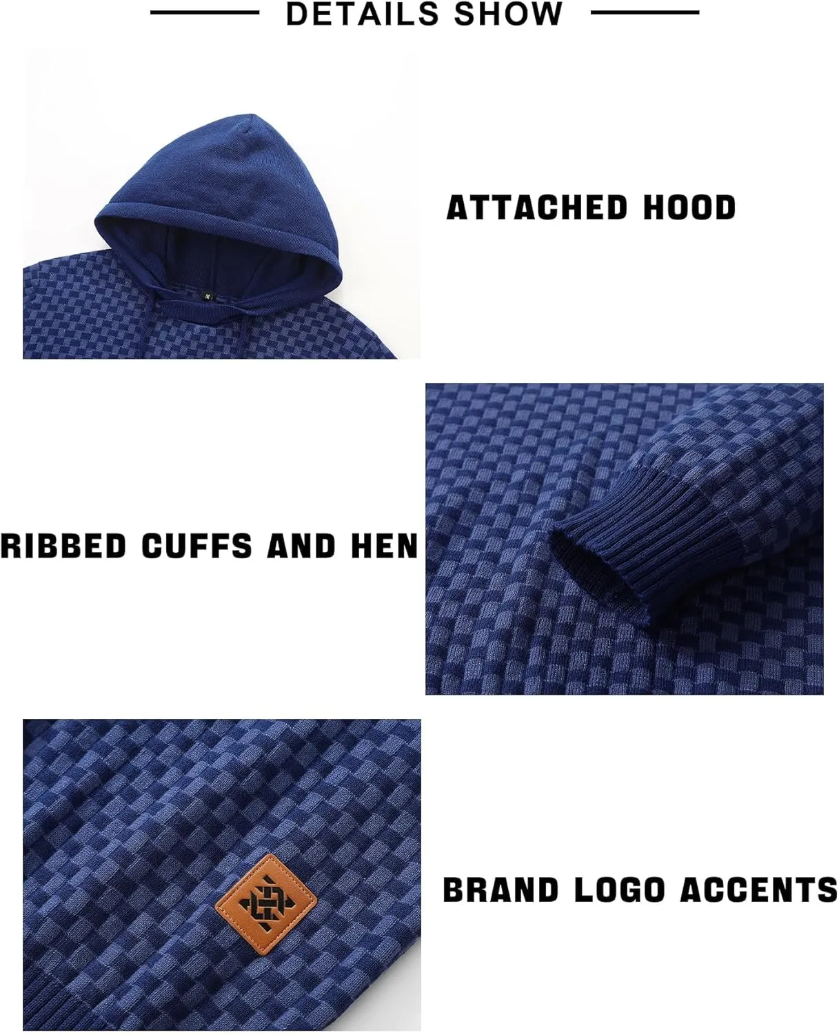 Zaitun Mens Hooded Sweatshirt Long Sleeve Solid Knitted Hoodie Pullover Sweater