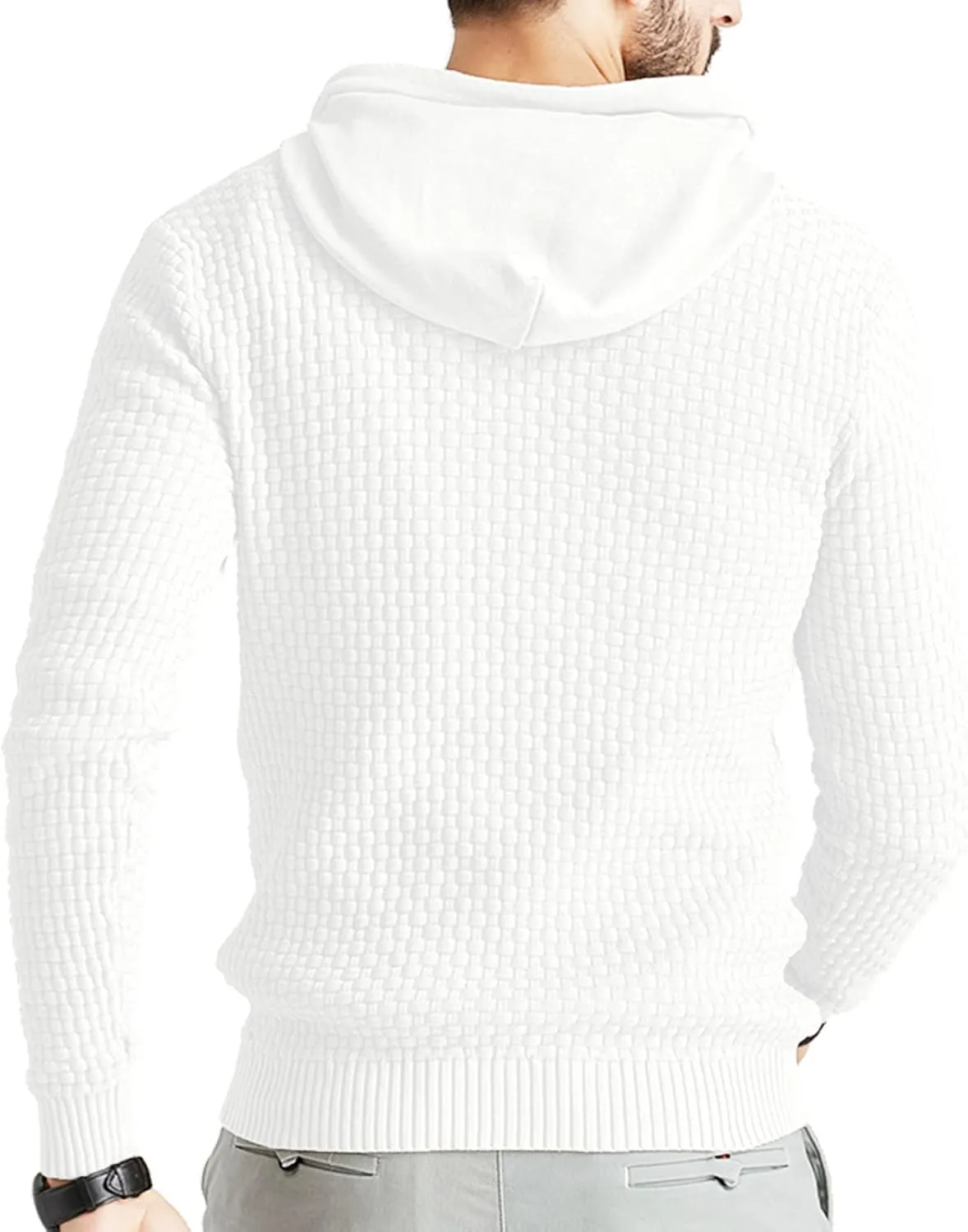 Zaitun Mens Hooded Sweatshirt Long Sleeve Solid Knitted Hoodie Pullover Sweater