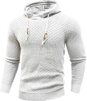 Zaitun Mens Hooded Sweatshirt Long Sleeve Solid Knitted Hoodie Pullover Sweater