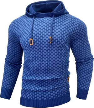 Zaitun Mens Hooded Sweatshirt Long Sleeve Solid Knitted Hoodie Pullover Sweater