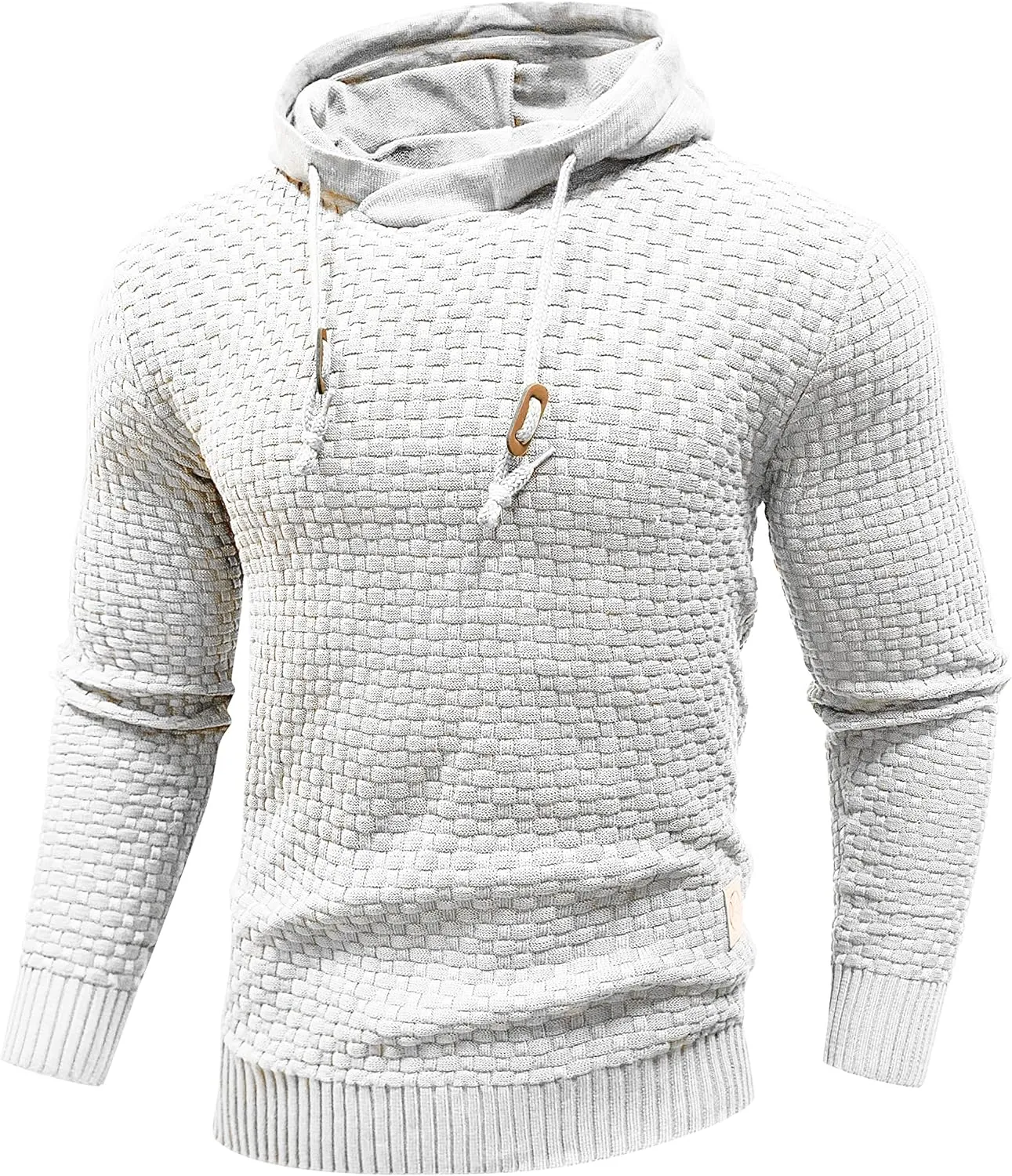 Zaitun Mens Hooded Sweatshirt Long Sleeve Solid Knitted Hoodie Pullover Sweater