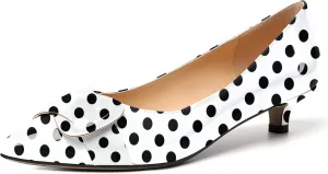 Zamikoo Women Pumps Kitten Heel Pointed Toe Slip On Classic Bow Tie Leather Patent Fashion Dress Shoes US Size 5- Size 13