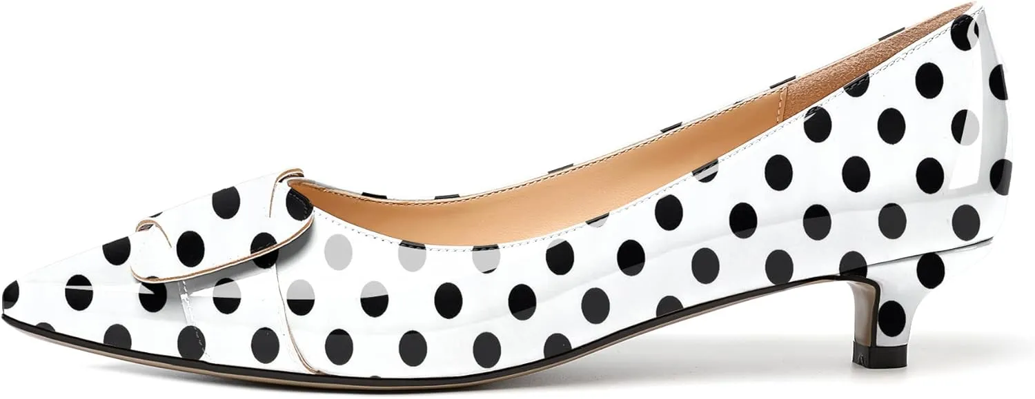 Zamikoo Women Pumps Kitten Heel Pointed Toe Slip On Classic Bow Tie Leather Patent Fashion Dress Shoes US Size 5- Size 13