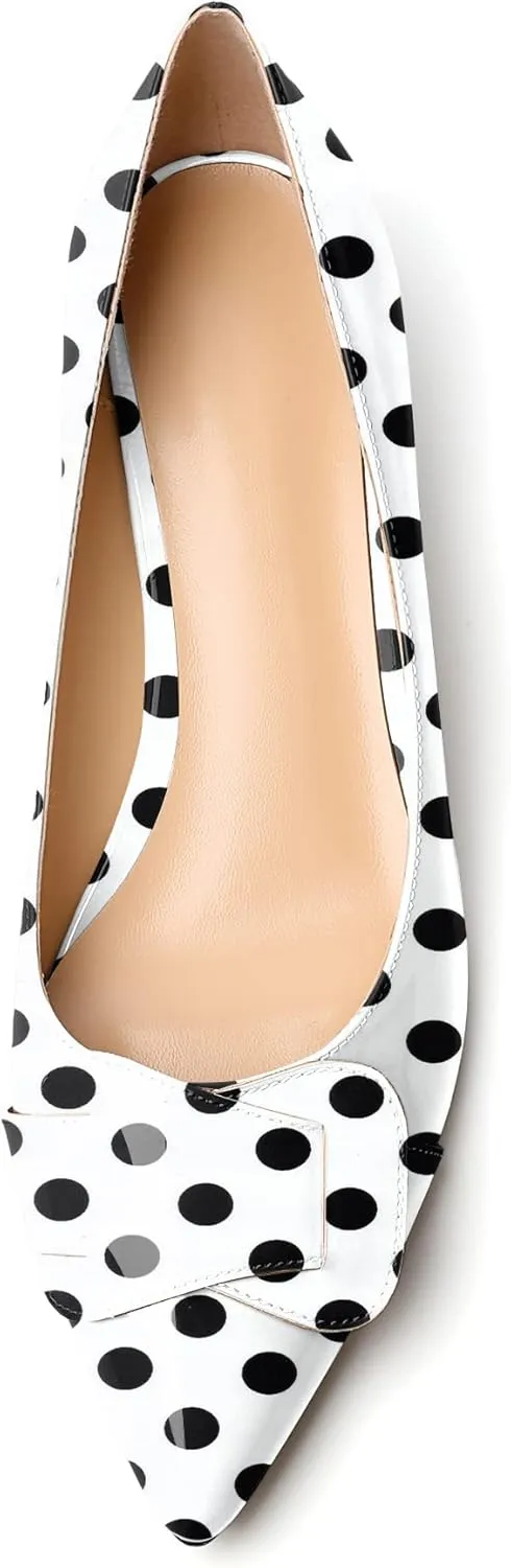 Zamikoo Women Pumps Kitten Heel Pointed Toe Slip On Classic Bow Tie Leather Patent Fashion Dress Shoes US Size 5- Size 13