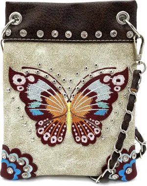 Zelris Peacock Butterfly Floral Embroidery Crossbody Small Crossbody Purse Bag