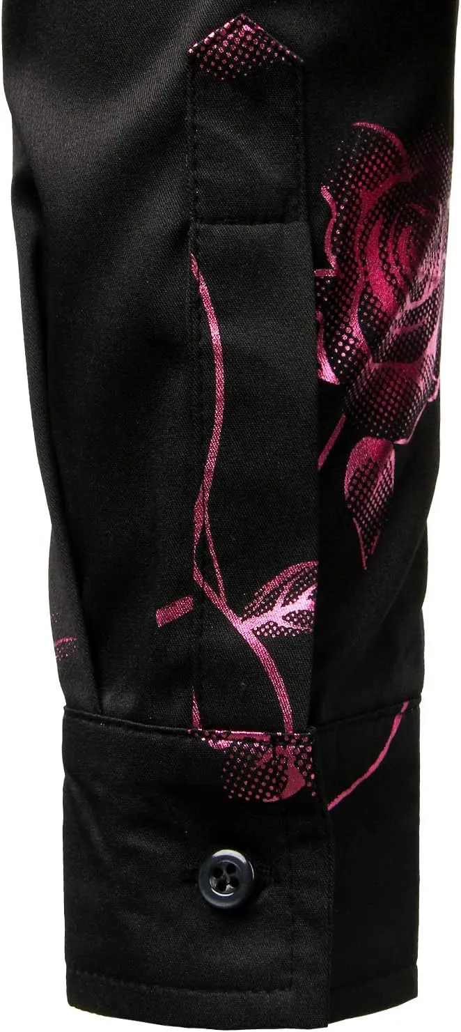 ZEROYAA Mens Hipster 3D Golden Rose Floral Printed Slim Fit Long Sleeve Button Down Dress Shirts