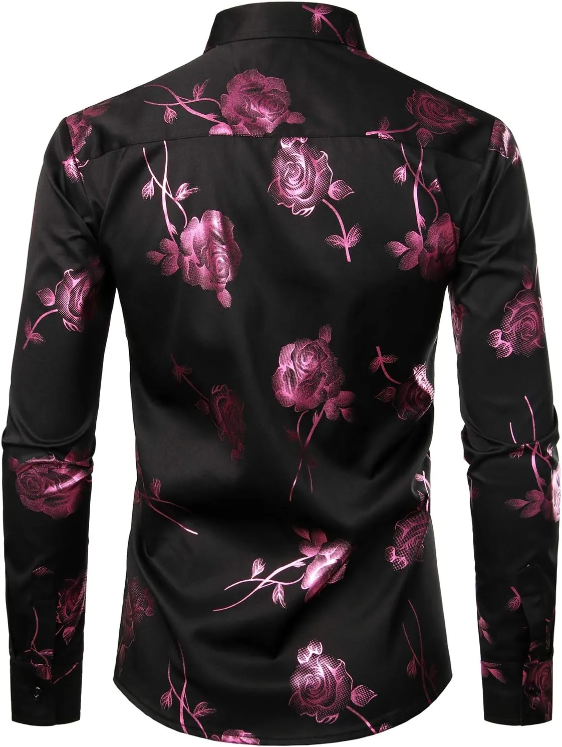 ZEROYAA Mens Hipster 3D Golden Rose Floral Printed Slim Fit Long Sleeve Button Down Dress Shirts