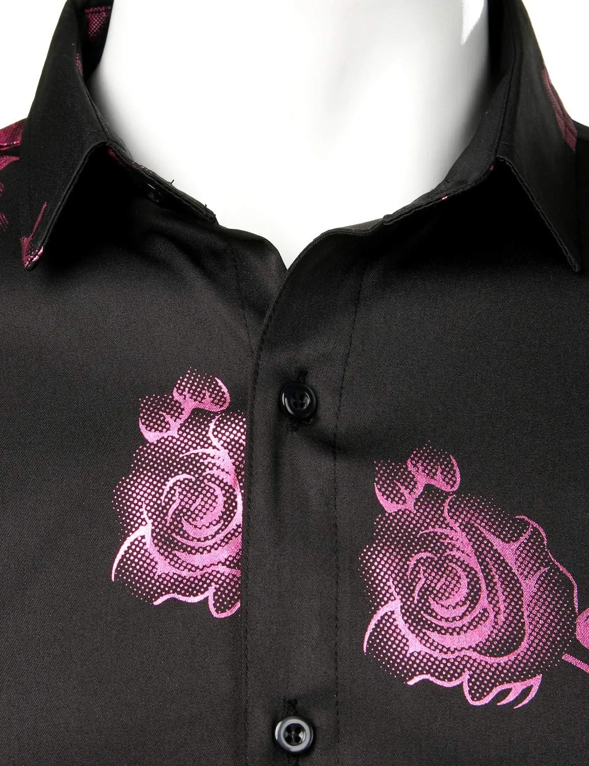 ZEROYAA Mens Hipster 3D Golden Rose Floral Printed Slim Fit Long Sleeve Button Down Dress Shirts