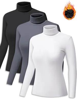 ZUTY 3 Pack Turtleneck Long Sleeve Shirts Thermal Underwear for Women Long Johns Winter Clothes Warm Base Layer Tops