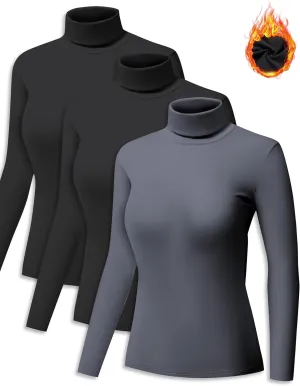 ZUTY 3 Pack Turtleneck Long Sleeve Shirts Thermal Underwear for Women Long Johns Winter Clothes Warm Base Layer Tops