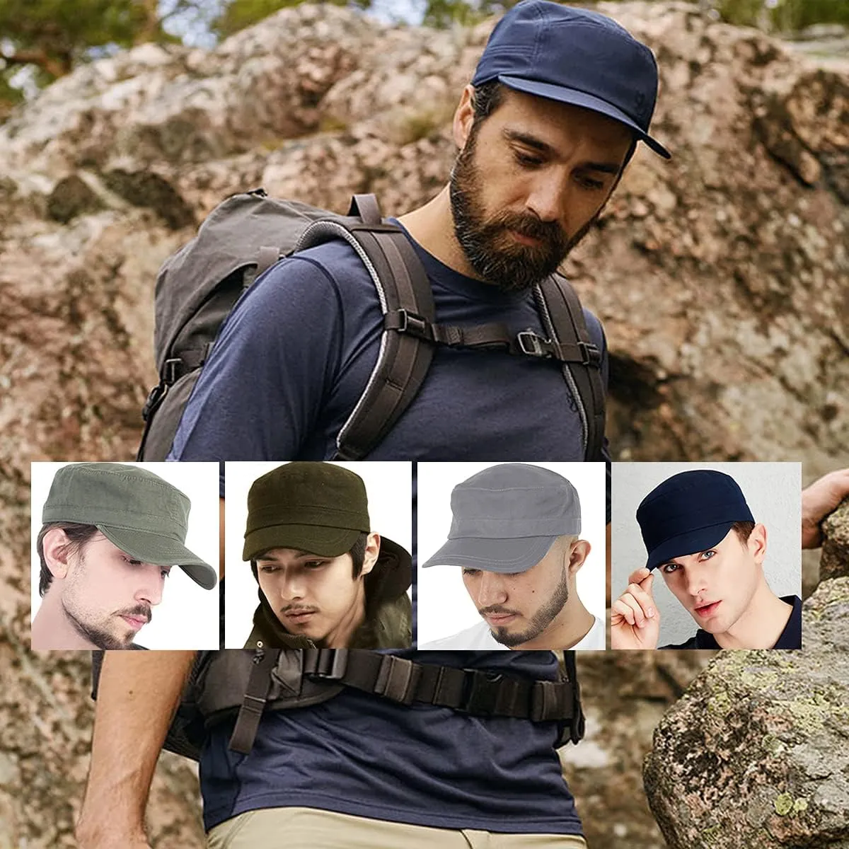 Zylioo Oversize XXL Army Cap,Plain Flat Top Military Cadet Hats,Breathable Dad Hat for Big Heads 22"-25"