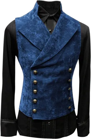 ZYXTIM Classic Retro Suede Leather Vest for Men, Slim Double Breasted Gothic Steampunk Waistcoat Stand Collar Biker Jacket