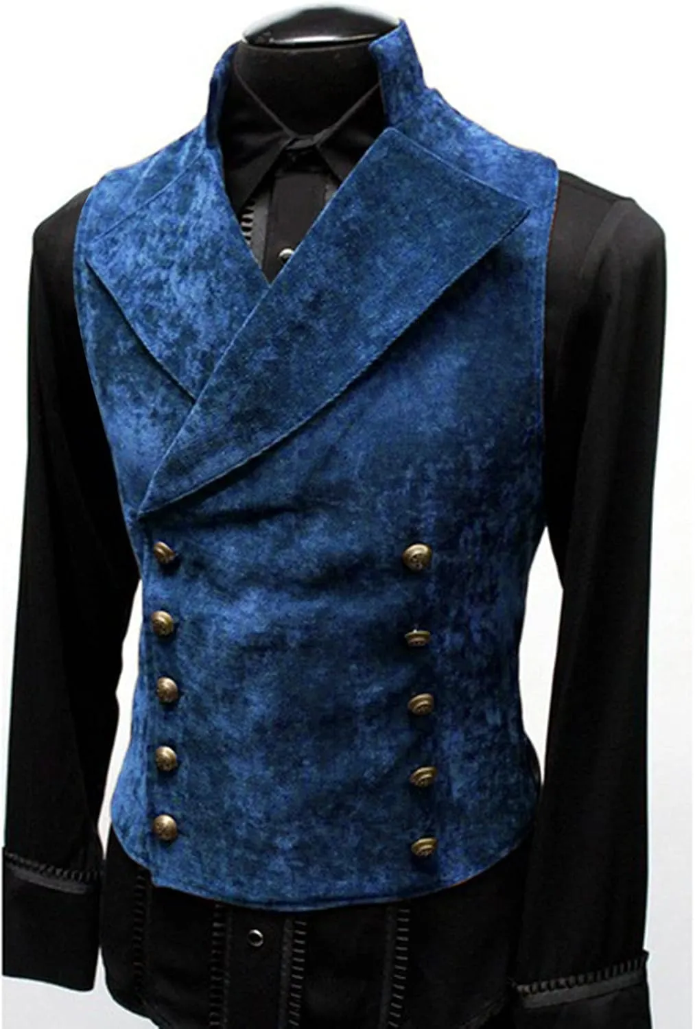 ZYXTIM Classic Retro Suede Leather Vest for Men, Slim Double Breasted Gothic Steampunk Waistcoat Stand Collar Biker Jacket